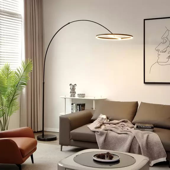 Lampenwelt Lucande Virvera LED-Bogenstehlampe, rund, schwarz Schlussverkauf