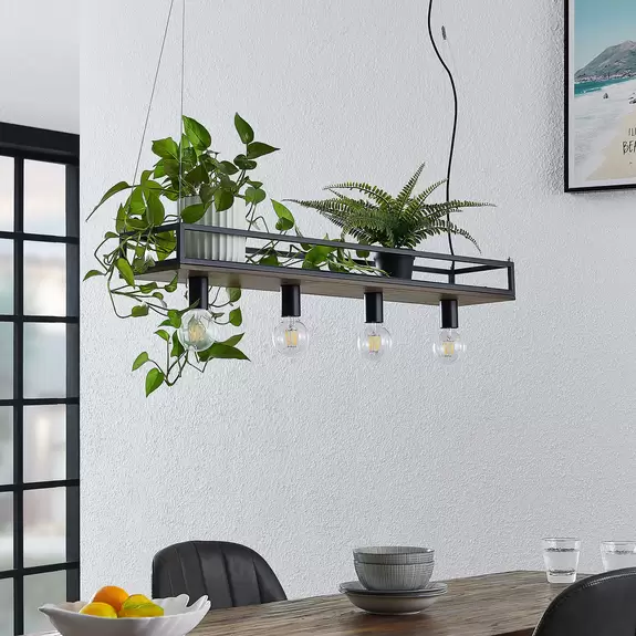 Lampenwelt Lindby Pendelleuchte Kirista, 4-flg., schwarz, Holz, 100 cm Heißer Verkauf
