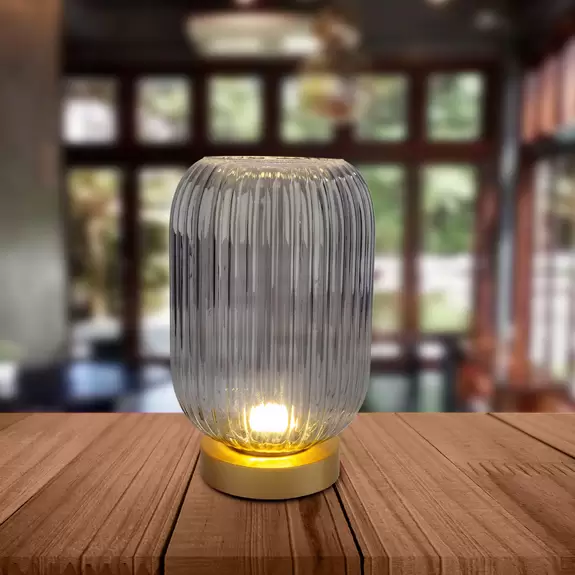 Lampenwelt LED-Deko-Tischlampe 5305558 Akku Schirm rauchgrau Auslauf