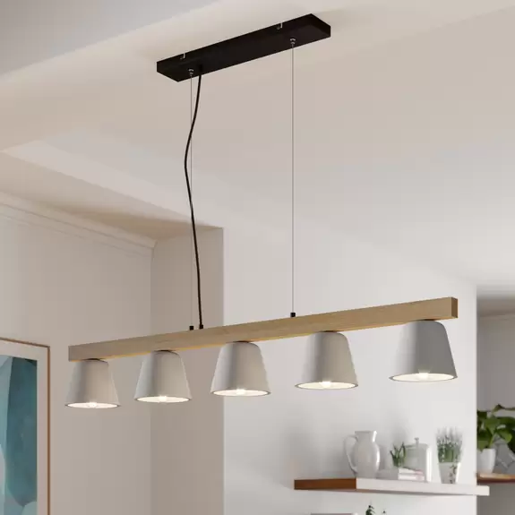 Lampenwelt Lucande Hängelampe Kalinda, grau, Beton, 110,5 cm lang, E14 Fabrikpreis