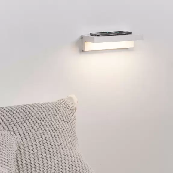 Lampenwelt LED-Wandlampe Well, USB+Wireless Charger, weiß Vatertagsangebot