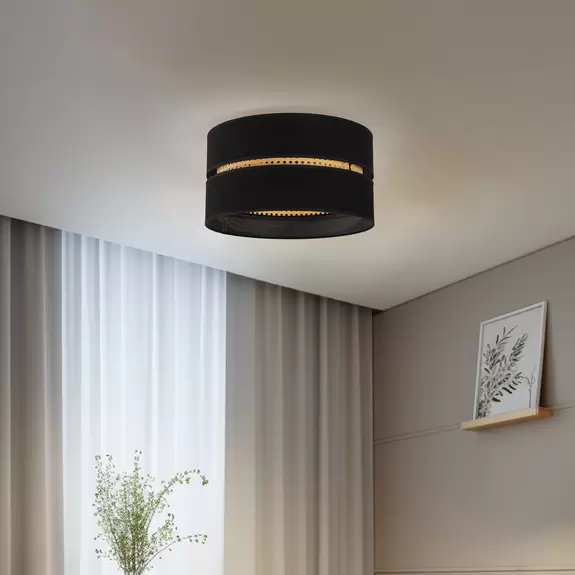 Lampenwelt Deckenleuchte Duo, Rattan, Ø 40 cm, schwarz Online Outlet