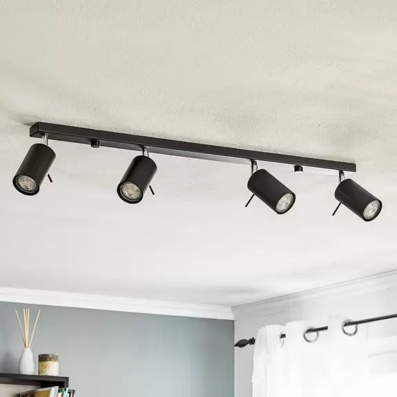 Lampenwelt Deckenspot Round in Schwarz, vierflammig linear Sonderangebote