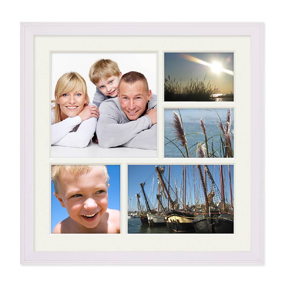 Photolini Fotocollage-Bilderrahmen 30x30 cm im Landhaus-Stil Weiss