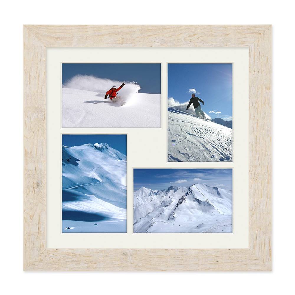 Photolini Collagerahmen 30x30 cm Strandhaus-Stil Weiß für 4 Bilder
