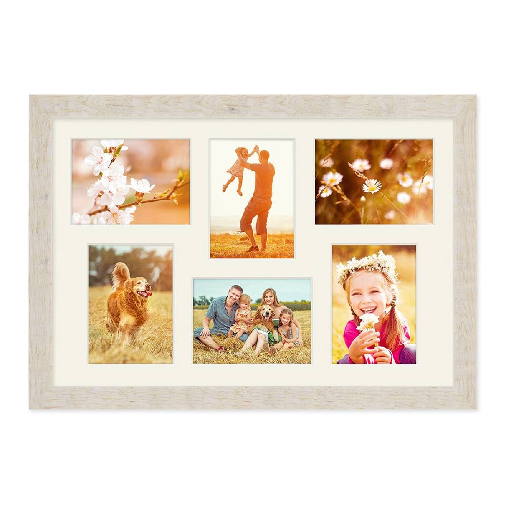 Photolini Collagerahmen 40x60 cm Strandhaus-Stil Weiß für 6 Bilder