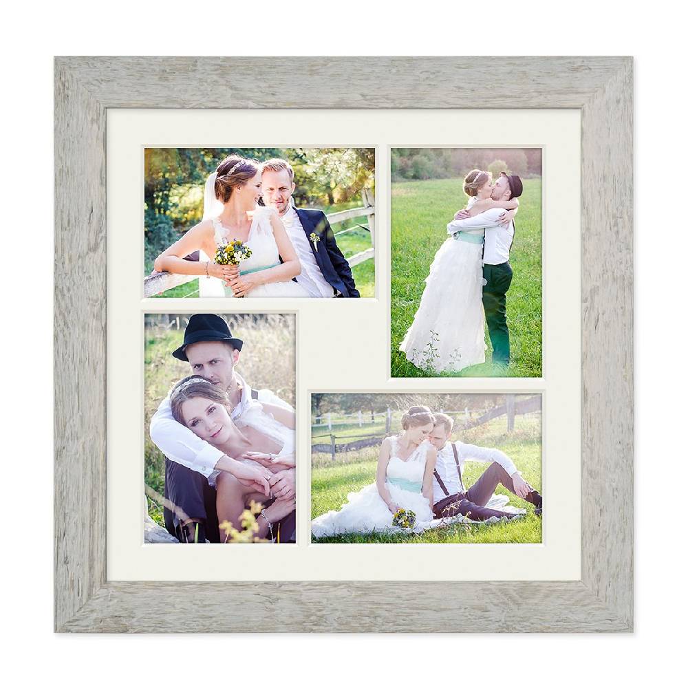 Photolini Collagerahmen 30x30 cm Strandhaus-Stil Grau für 4 Bilder