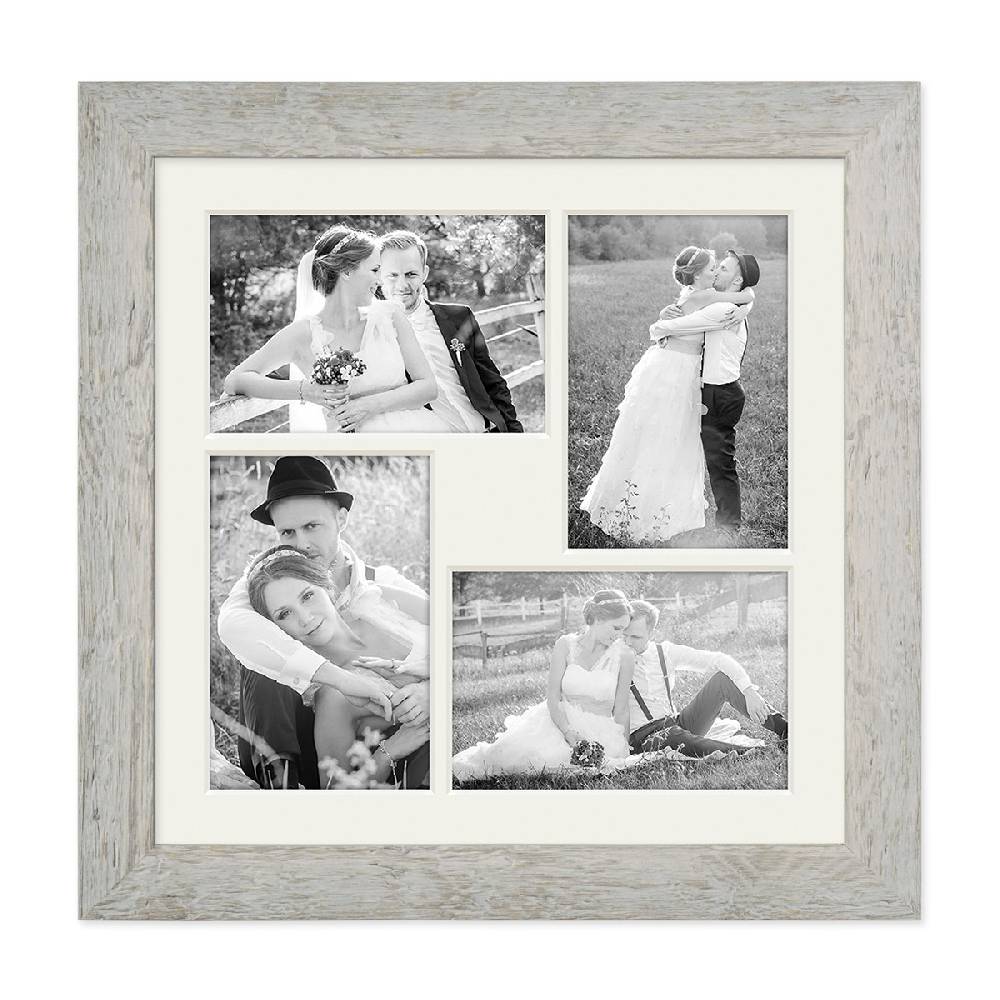 Photolini Collagerahmen 30x30 cm Strandhaus-Stil Grau für 4 Bilder Lagerräumung