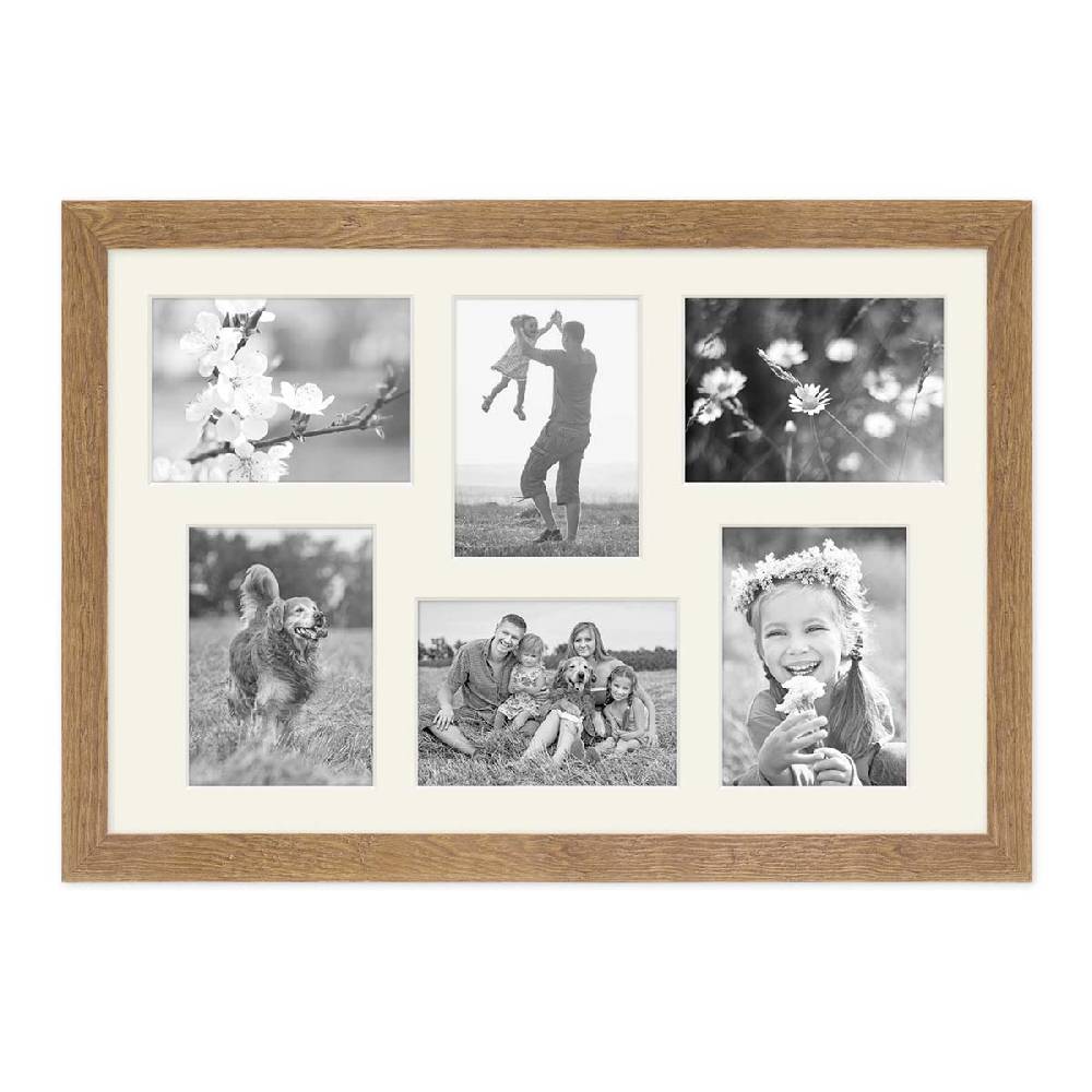 Photolini Collagerahmen 40x60 cm Strandhaus-Stil Eiche-Optik für 6 Bilder