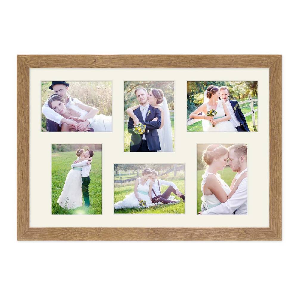 Photolini Collagerahmen 40x60 cm Strandhaus-Stil Eiche-Optik für 6 Bilder Heißer Verkauf