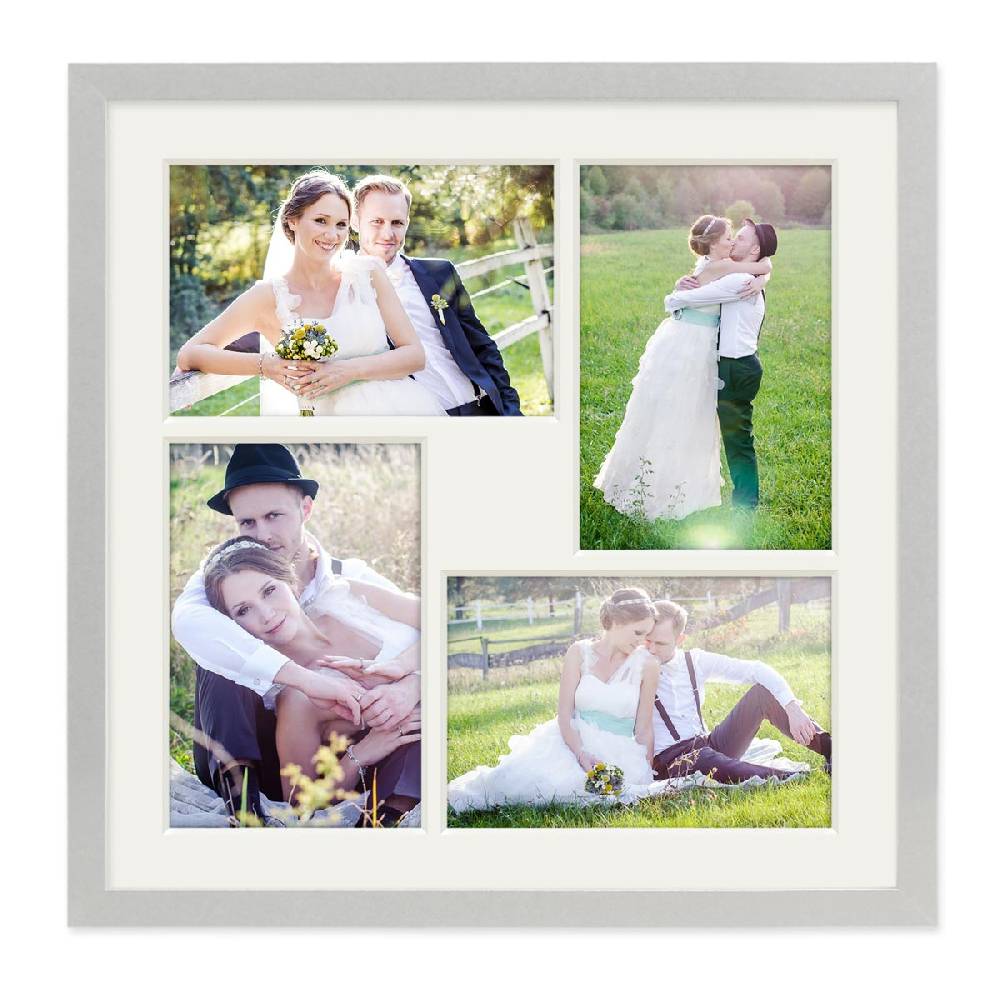 Photolini Collagerahmen 30x30 cm Modern Silber für 4 Bilder Acrylglas Top Angebot