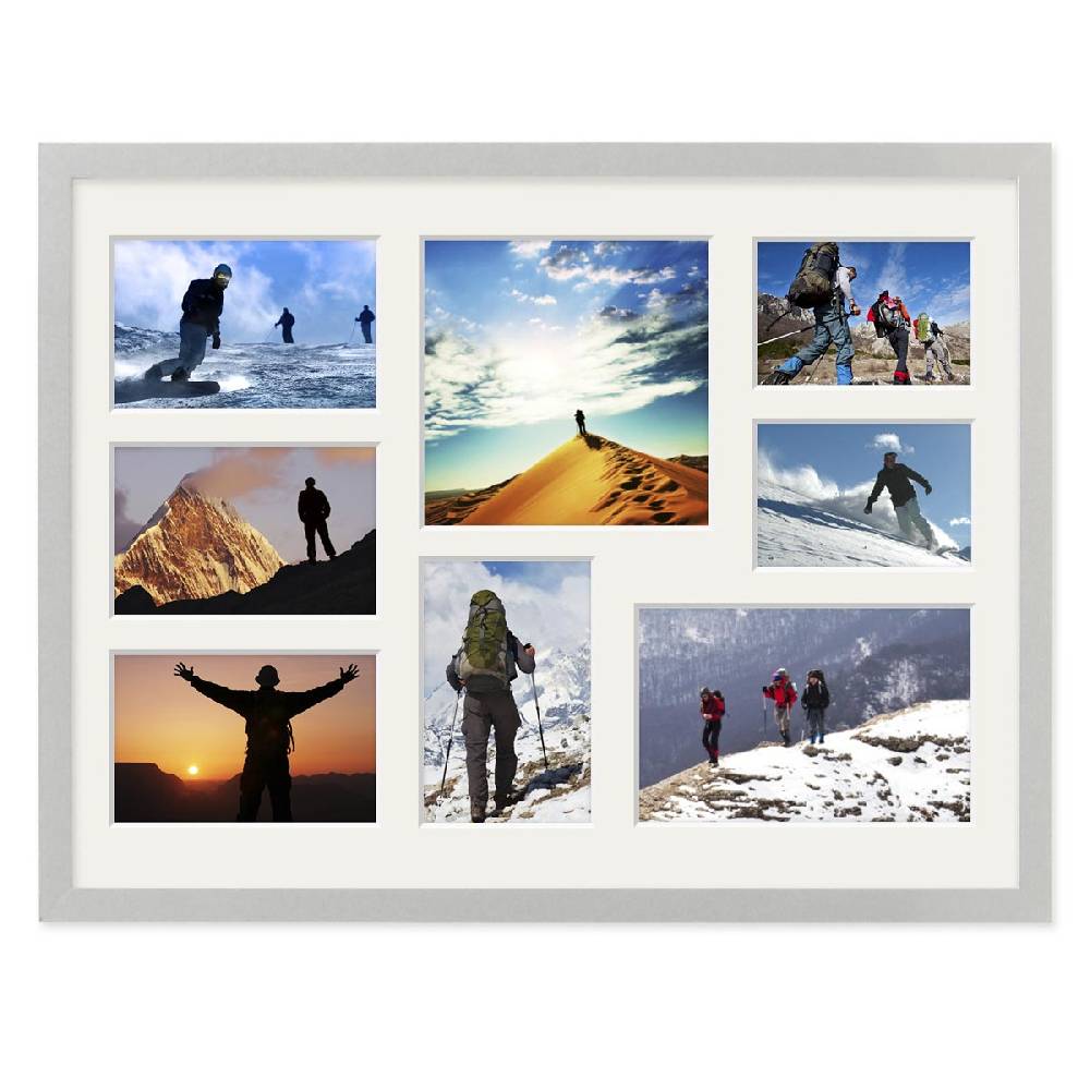 Photolini Collagerahmen 30x40 cm Modern Silber für 8 Bilder Acrylglas Neueste Mode