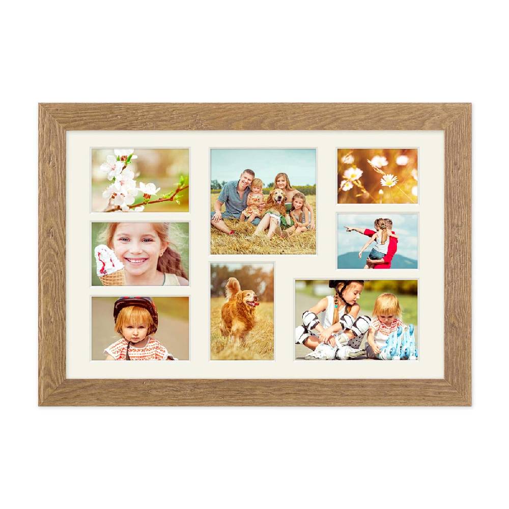 Photolini Collagerahmen 30x45 cm Strandhaus-Stil Eiche-Optik für 8 Bilder