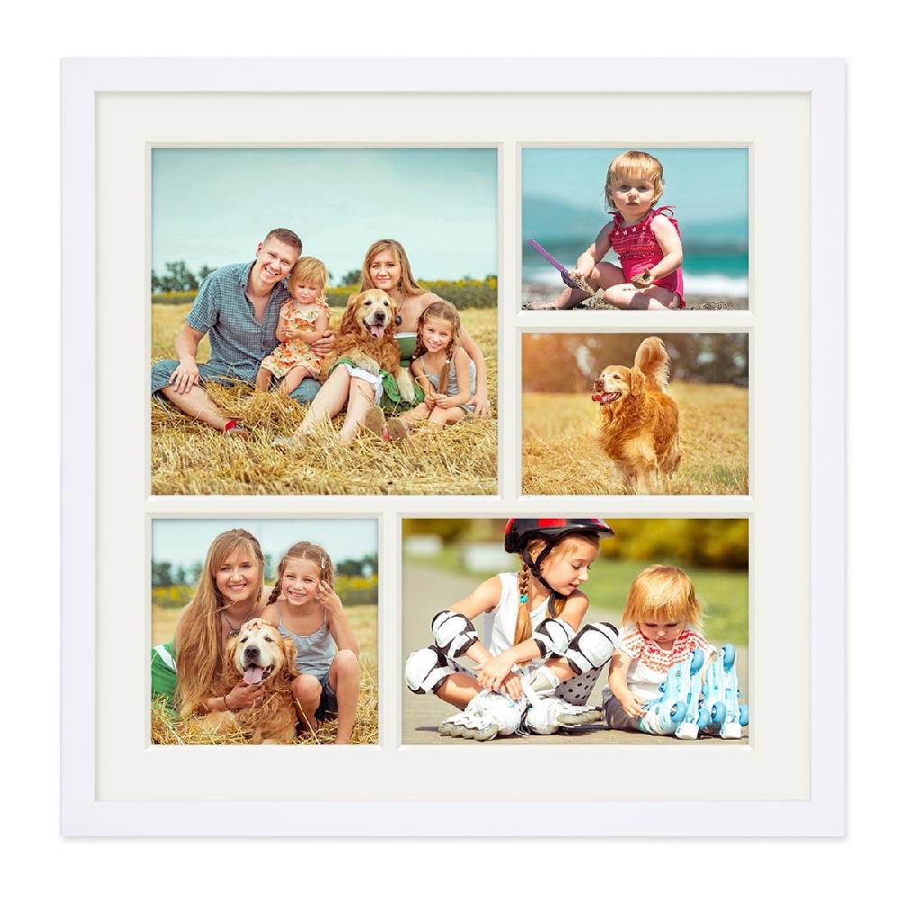 Photolini Collagerahmen 30x30 cm Modern Weiß für 5 Bilder Acrylglas