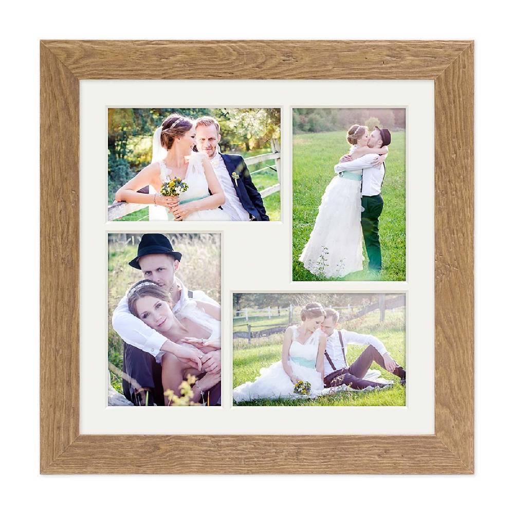 Photolini Collagerahmen 30x30 cm Strandhaus-Stil Eiche-Optik für 4 Bilder