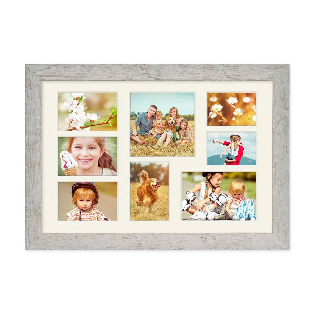 Photolini Collagerahmen 30x45 cm Strandhaus-Stil Grau für 8 Bilder