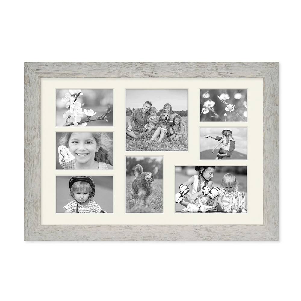 Photolini Collagerahmen 30x45 cm Strandhaus-Stil Grau für 8 Bilder Große Rabatte