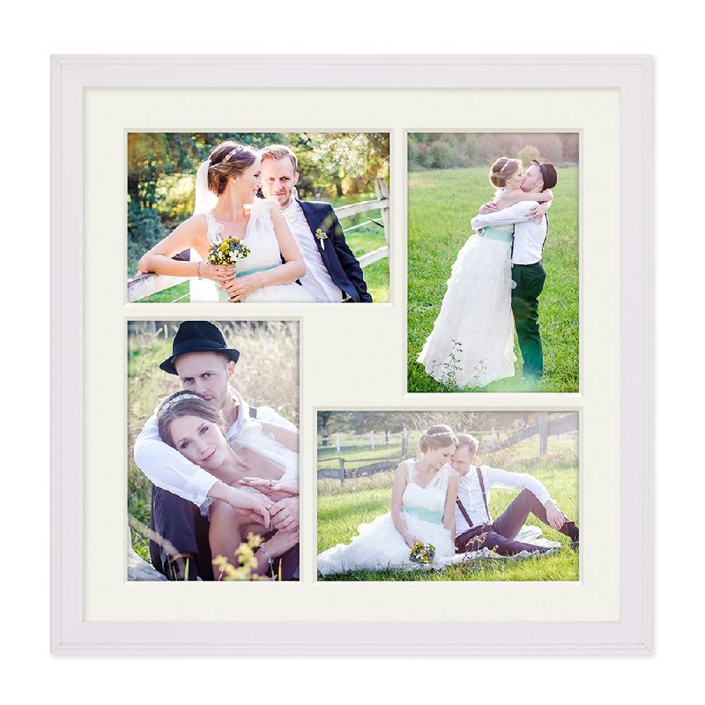 Photolini Fotocollage-Bilderrahmen 30x30 cm im Landhaus-Stil Weiss