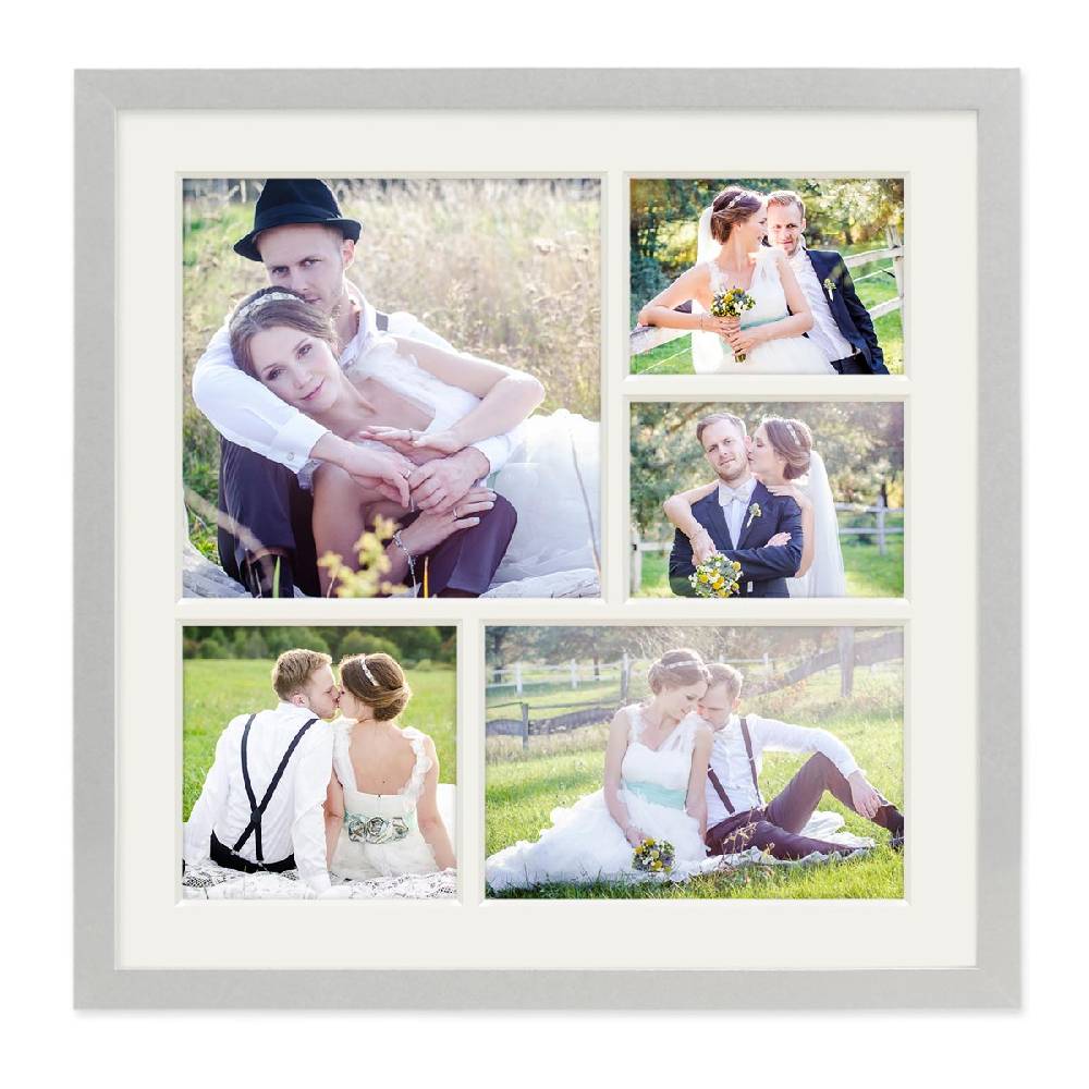 Photolini Collagerahmen 30x30 cm Modern Silber für 5 Bilder Acrylglas Räumungsverkauf