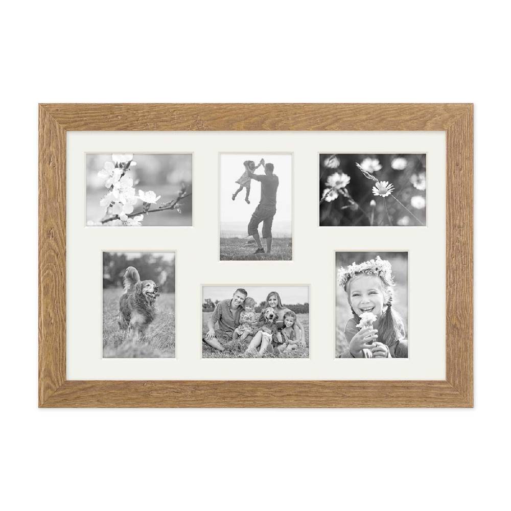 Photolini Collagerahmen 30x45 cm Strandhaus-Stil Eiche-Optik für 6 Bilder