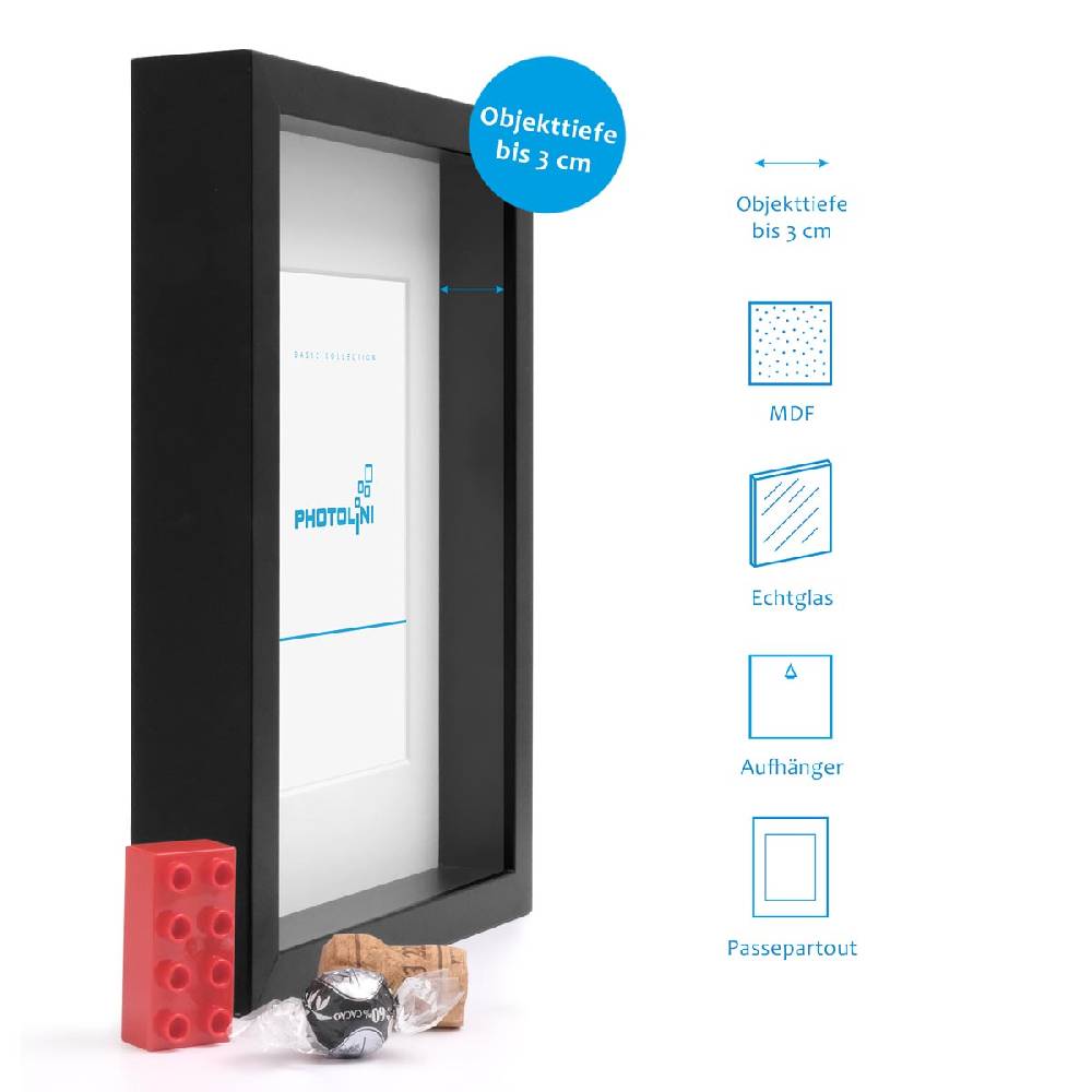 Photolini 2er Set 3D-Bilderrahmen extra tief 21x30 cm / A4 mit Passepartout, Schwarz Tiefpreis