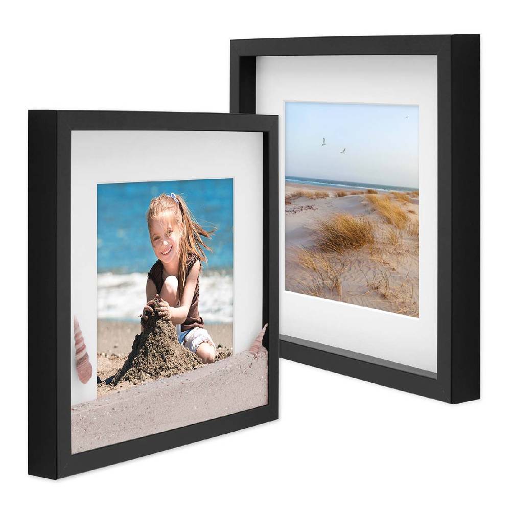 Photolini 2er Set 3D-Bilderrahmen 40x40 cm mit Passepartout, Schwarz