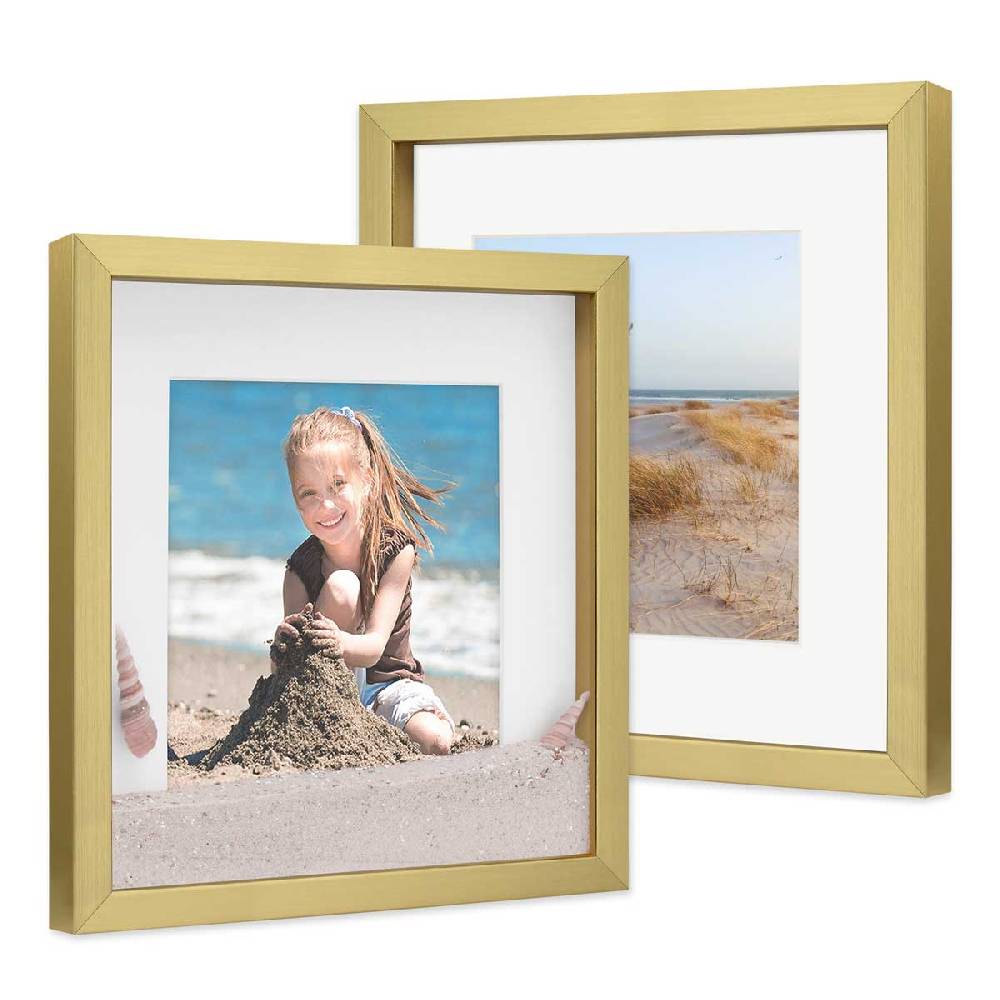 Photolini 2er Set 3D-Bilderrahmen 30x30 cm mit Passepartout, Gold