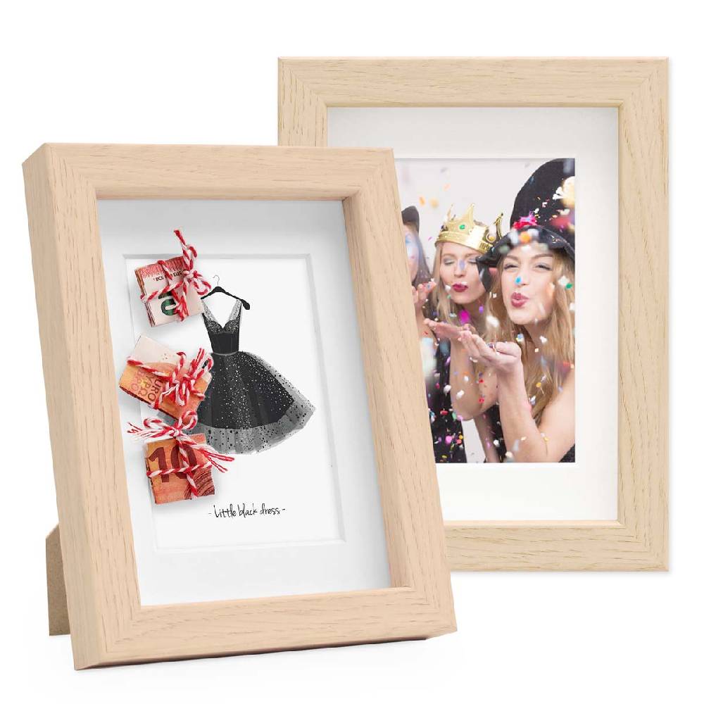 Photolini 2er Set 3D-Bilderrahmen 13x18 cm mit Passepartout, Natur