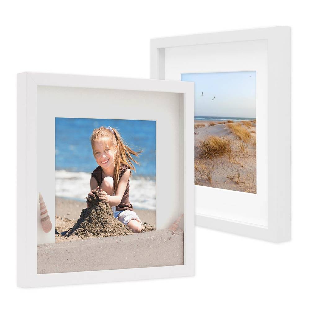 Photolini 2er Set 3D-Bilderrahmen 40x40 cm mit Passepartout, Weiß