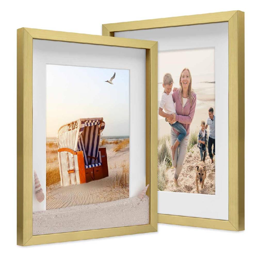 Photolini 2er Set 3D-Bilderrahmen 30x40 cm mit Passepartout, Gold