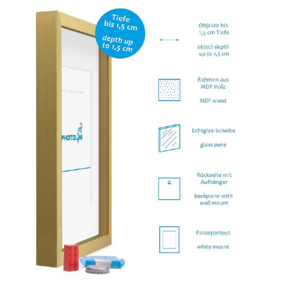 Photolini 2er Set 3D-Bilderrahmen 30x40 cm mit Passepartout, Gold Letzter Tag