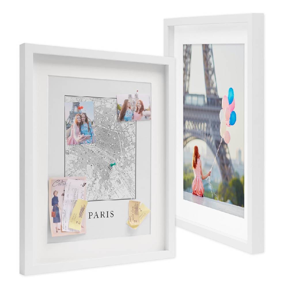 Photolini 2er Set 3D-Bilderrahmen 40x50 cm mit Passepartout, Weiß