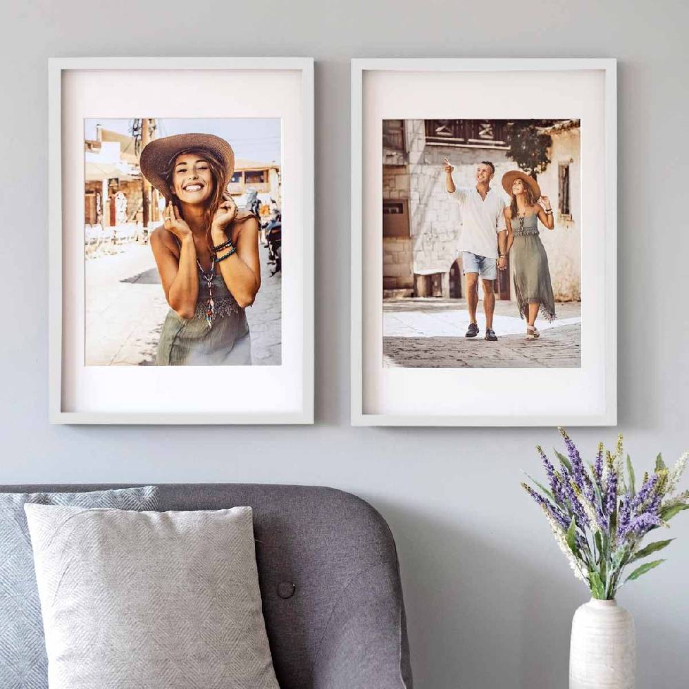 Photolini 2er Set 3D-Bilderrahmen 50x70 cm mit Passepartout, Weiß