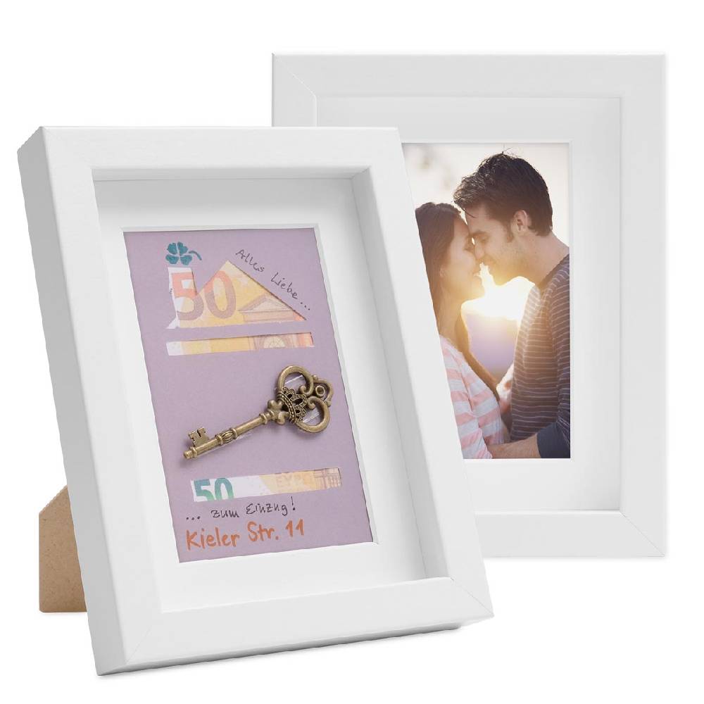 Photolini 2er Set 3D-Bilderrahmen 15x20 cm mit Passepartout, Weiß
