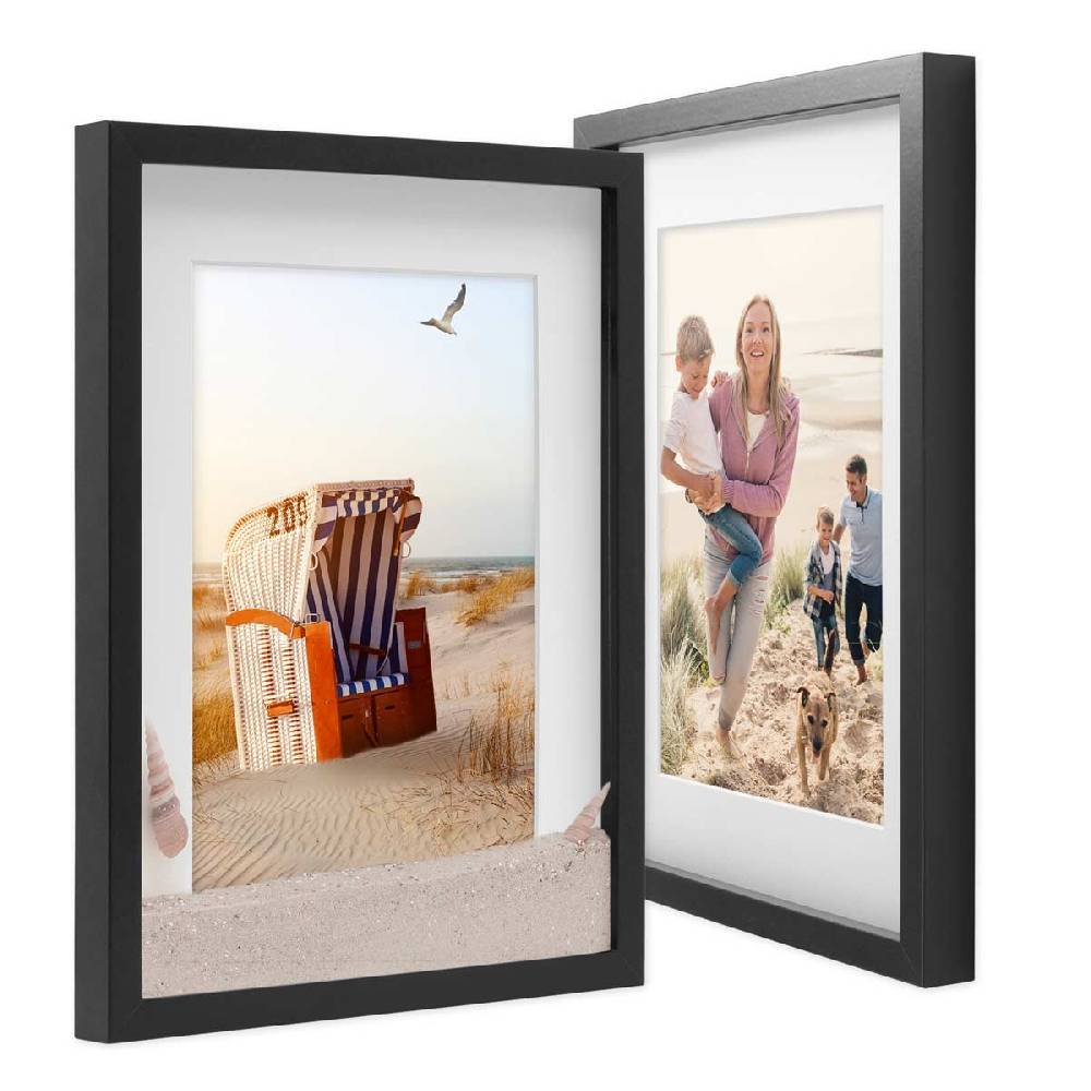 Photolini 2er Set 3D-Bilderrahmen 30x40 cm mit Passepartout, Schwarz