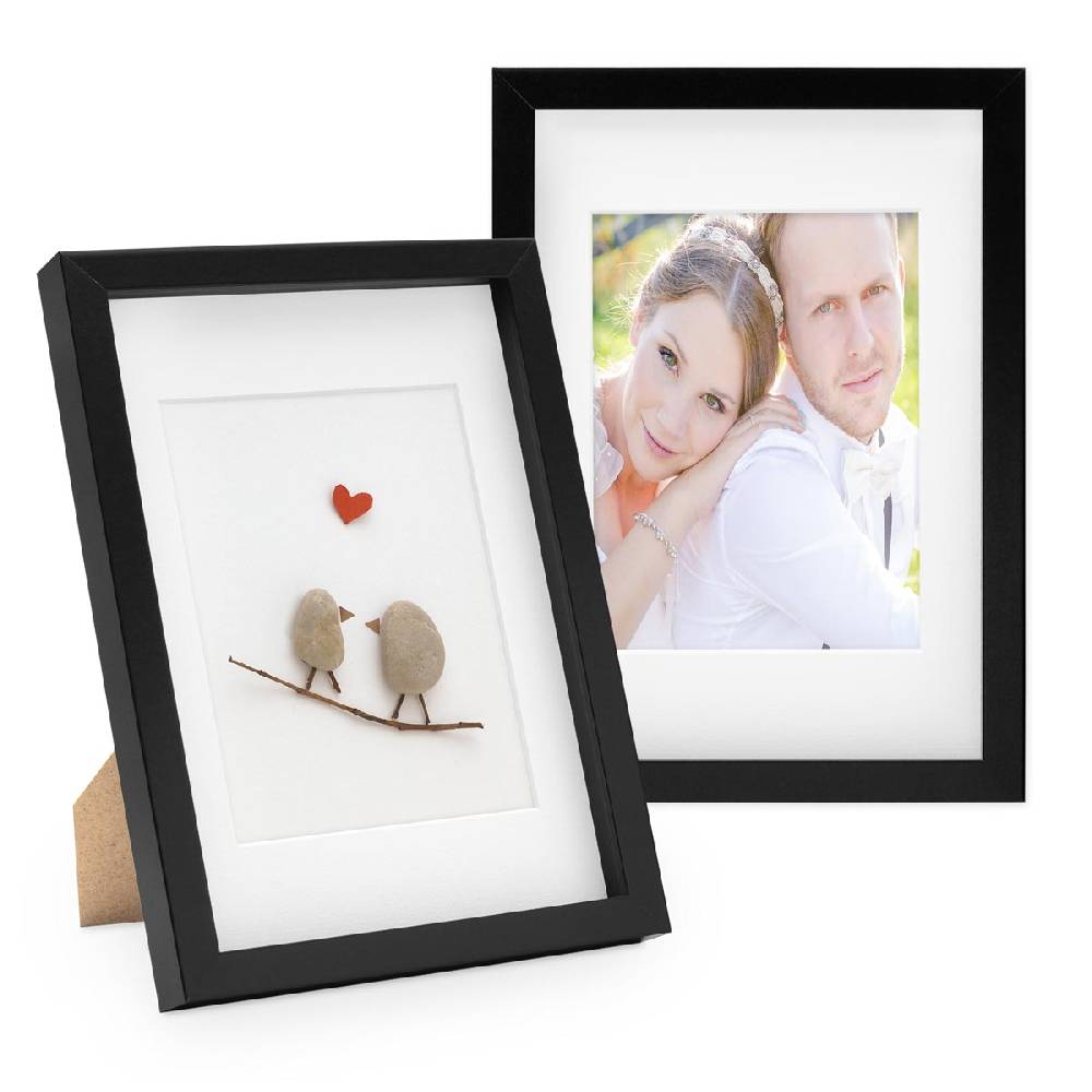 Photolini 2er Set 3D-Bilderrahmen 21x30 cm / A4 mit Passepartout, Schwarz