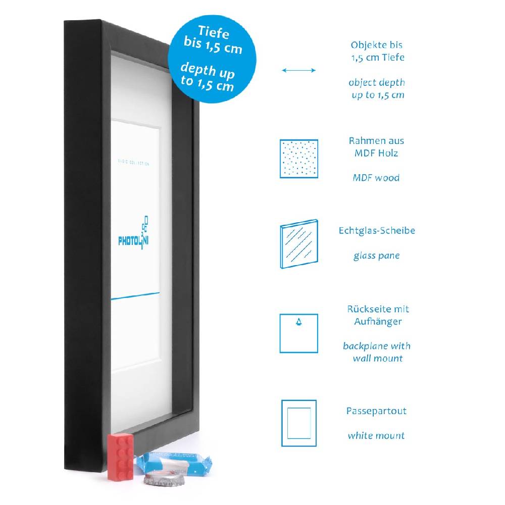 Photolini 2er Set 3D-Bilderrahmen 21x30 cm / A4 mit Passepartout, Schwarz Bis zu 55% Rabatt