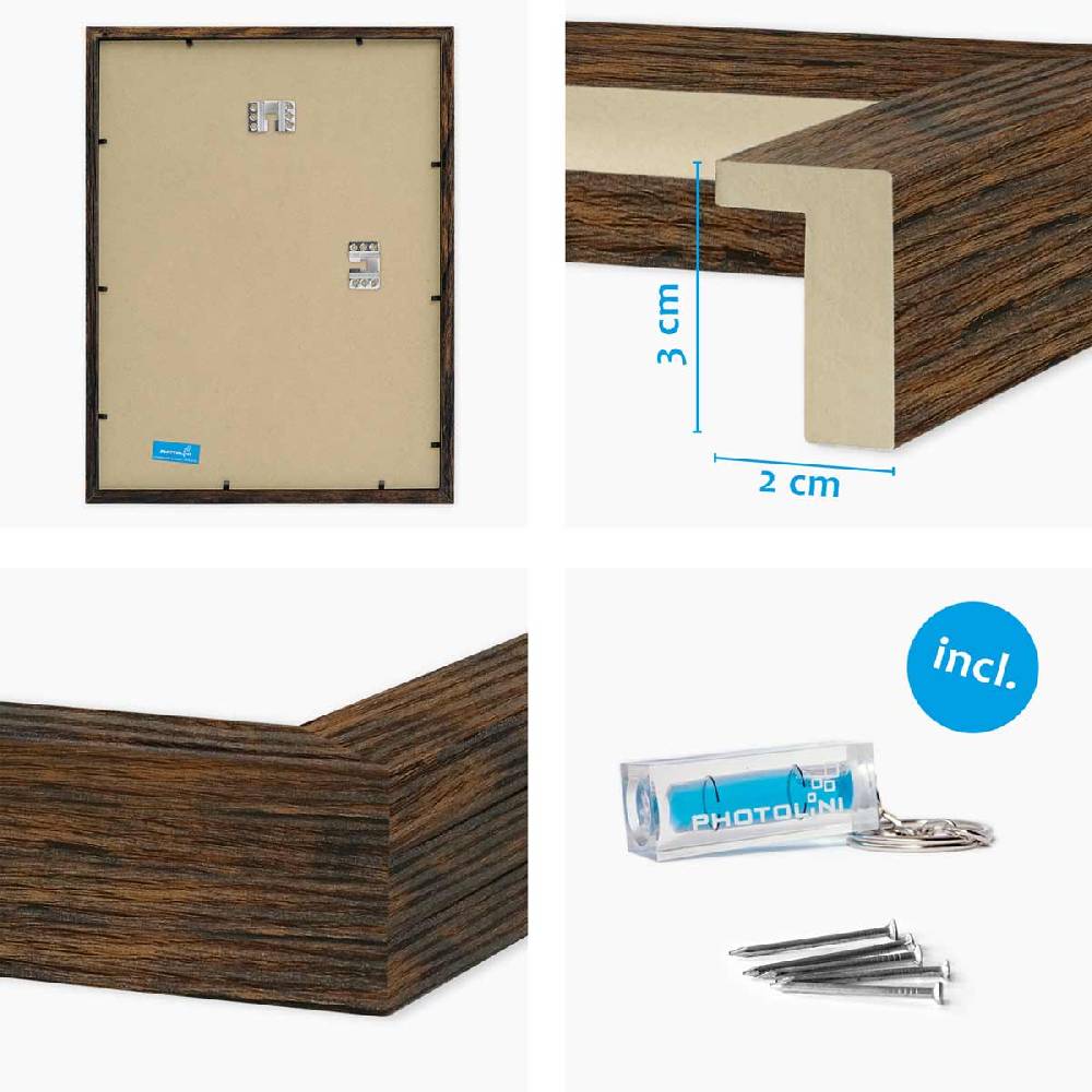 Photolini 2er Set 3D-Bilderrahmen 30x40 cm mit Passepartout, Eiche Dunkel Discount Store für neue Produkte