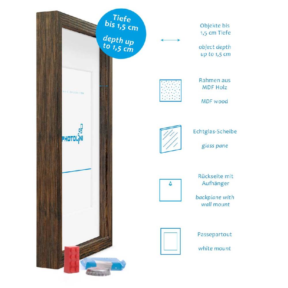 Photolini 2er Set 3D-Bilderrahmen 30x40 cm mit Passepartout, Eiche Dunkel Discount Store für neue Produkte