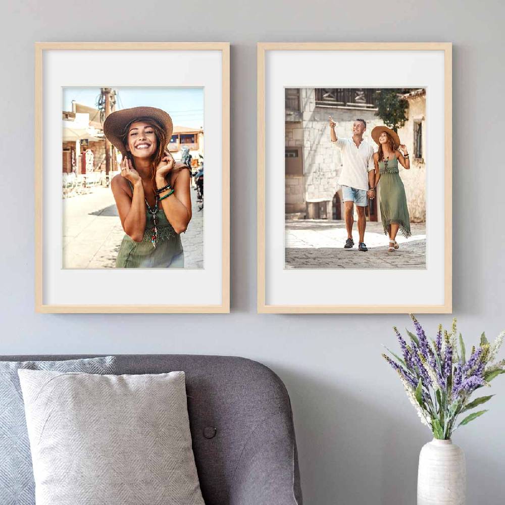 Photolini 2er Set 3D-Bilderrahmen 50x70 cm mit Passepartout, Natur