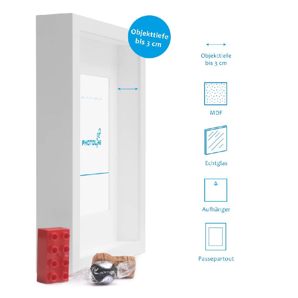 Photolini 2er Set 3D-Bilderrahmen extra tief 21x30 cm / A4 mit Passepartout, Weiß Super Rabatt