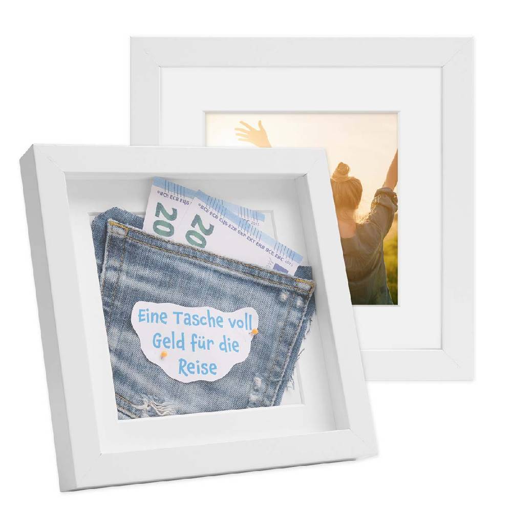 Photolini 2er Set 3D-Bilderrahmen 20x20 cm mit Passepartout, Weiß