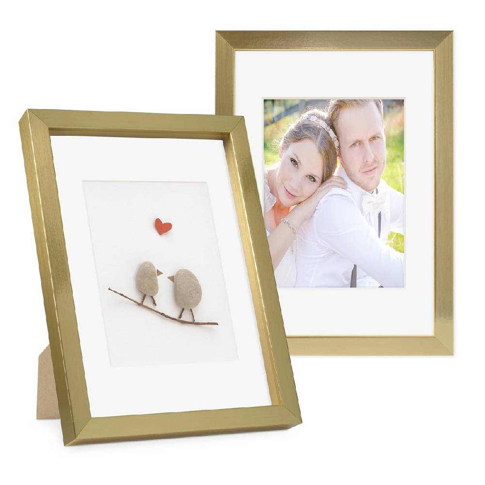 Photolini 2er Set 3D-Bilderrahmen 21x30 cm / A4 mit Passepartout, Gold