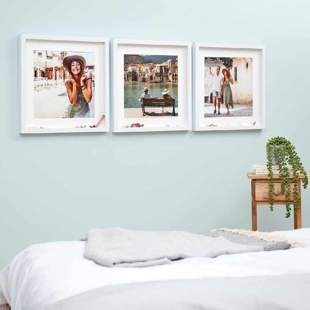Photolini 3er Set 3D-Bilderrahmen 40x40 cm mit Passepartout, Weiß