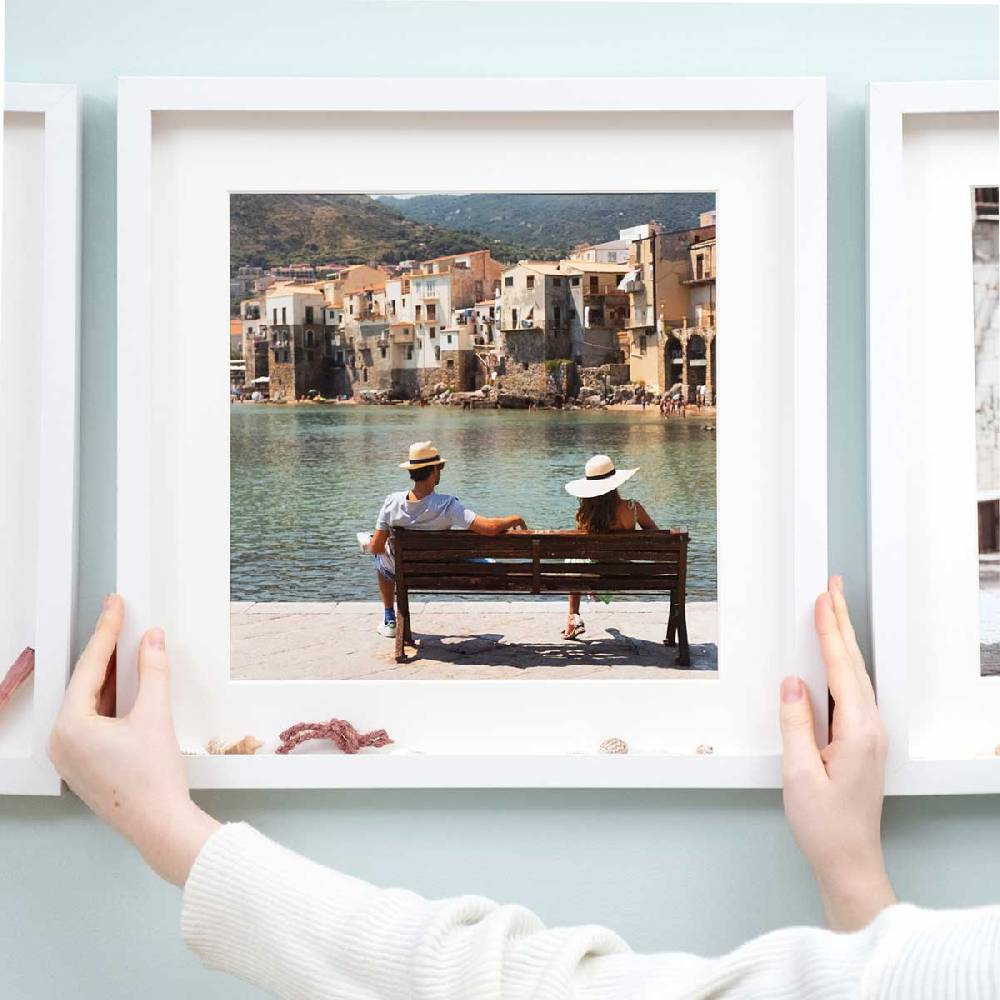 Photolini 3er Set 3D-Bilderrahmen 40x40 cm mit Passepartout, Weiß Fabrikladen