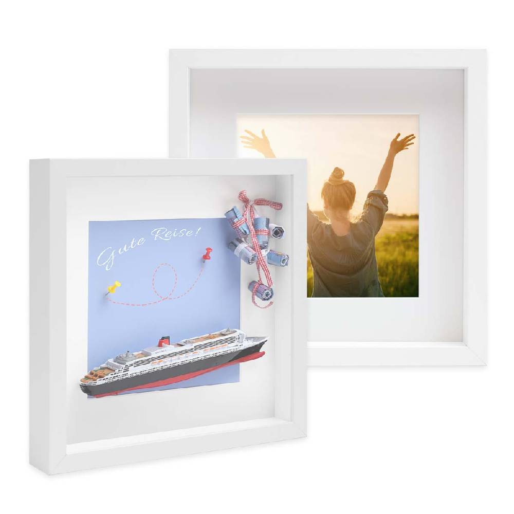 Photolini 2er Set 3D-Bilderrahmen extra tief 30x30 cm mit Passepartout, Weiß