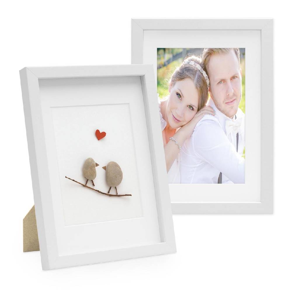 Photolini 2er Set 3D-Bilderrahmen 21x30 cm / A4 mit Passepartout, Weiß
