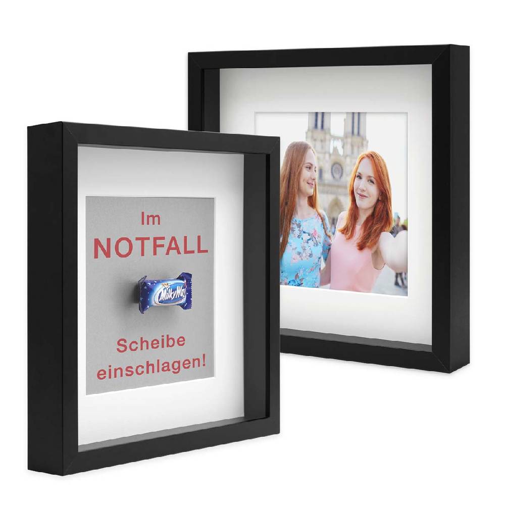 Photolini 2er Set 3D-Bilderrahmen extra tief 30x30 cm mit Passepartout, Schwarz