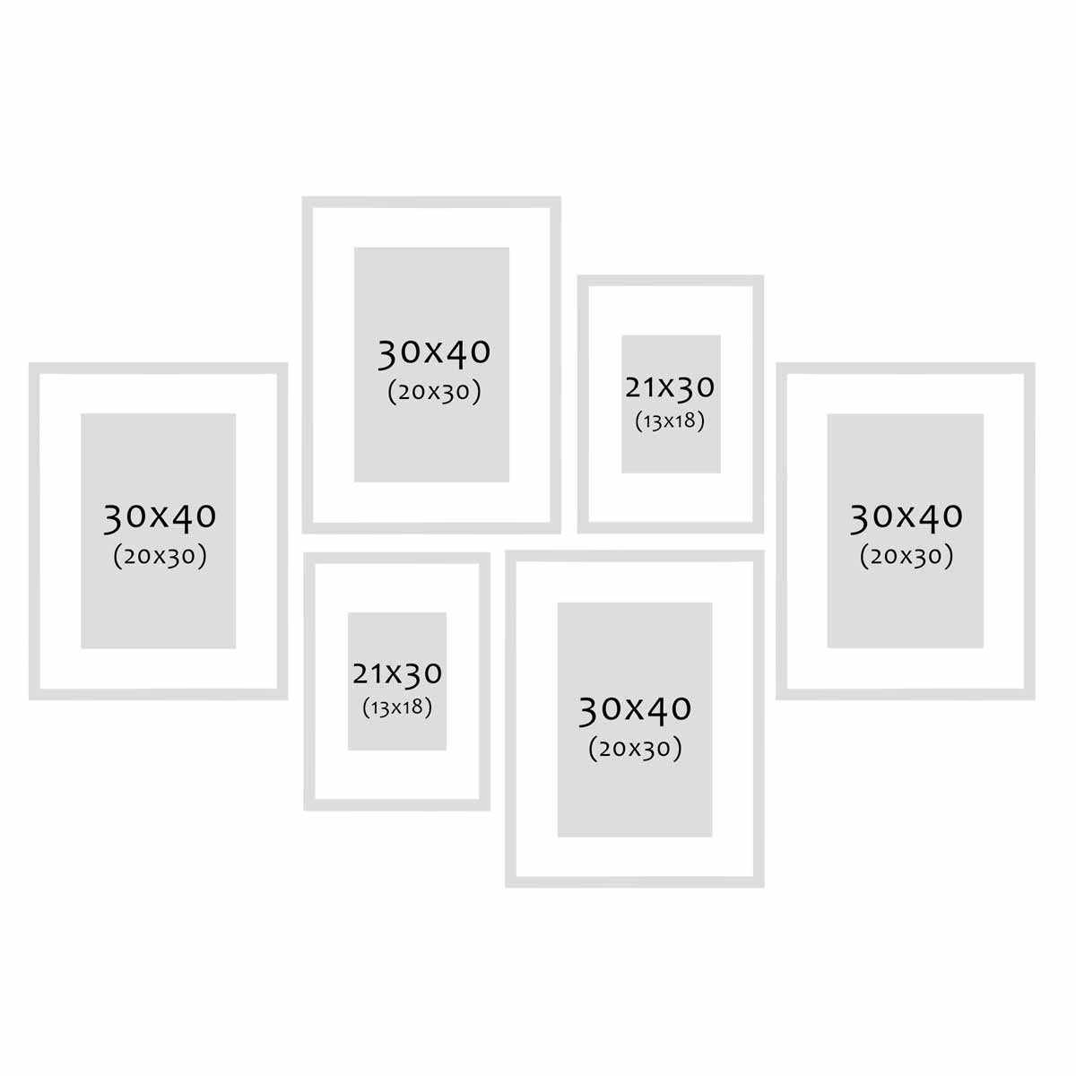 Photolini 6er Bilderrahmen-Set Eiche Dunkel aus MDF 21x30 cm / DIN A4 und 30x40 cm mit Passepartout Im Verkauf