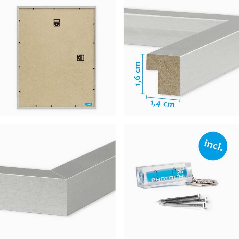 Photolini 3er Set Poster-Bilderrahmen 40x60 cm Modern Silber aus MDF mit Acrylglas Online